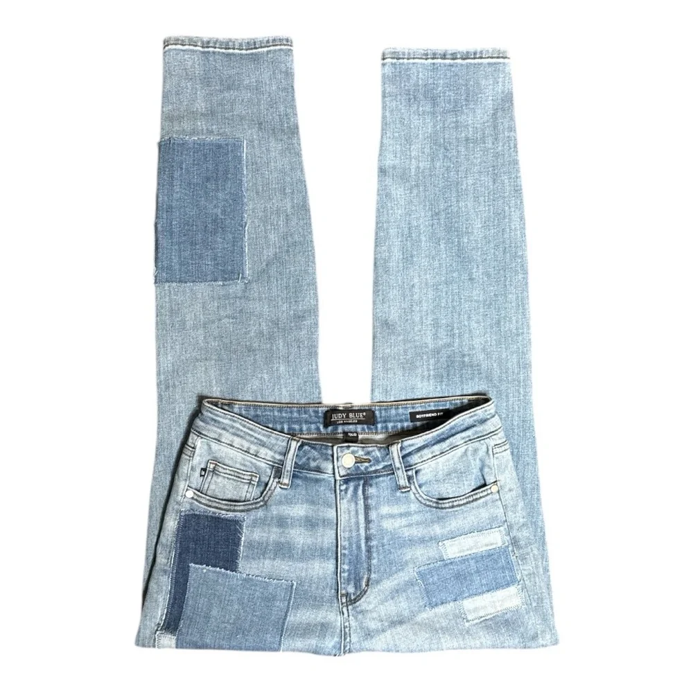 JUDY BLUE HIGH WAIST STRETCH PATCHWORK BOYFRIEND SKINNY JEANS STYLE #JB88499